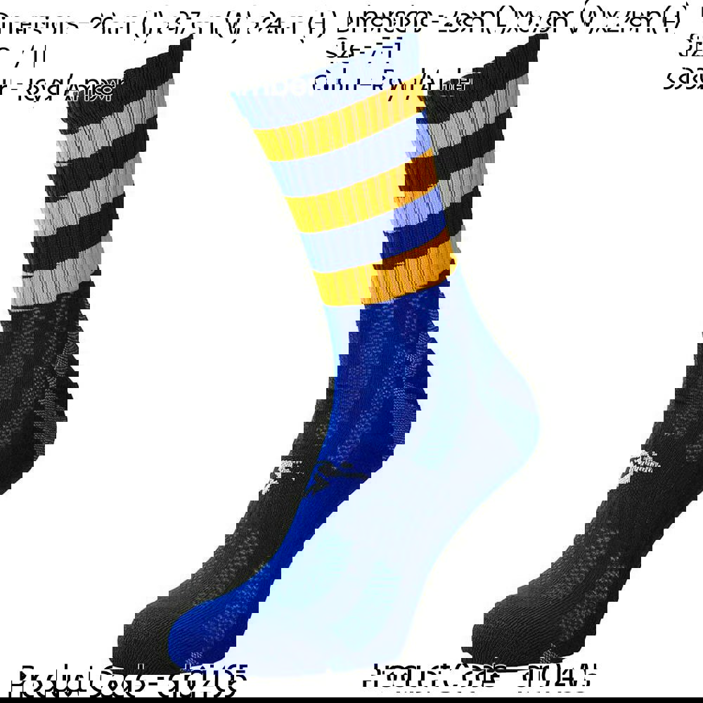 ADULT Size 7-11 Hooped Stripe Football Crew Socks ROYAL BLUE/AMBER Training
