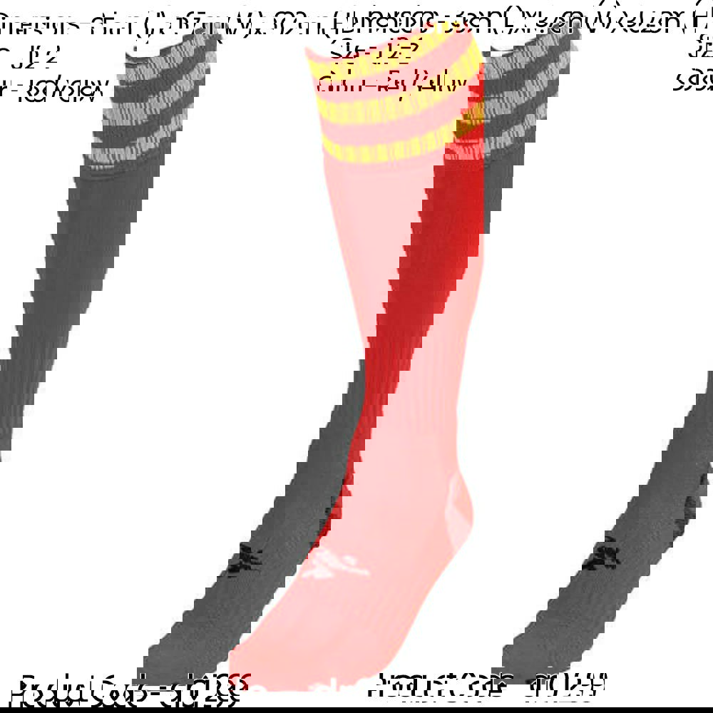 JUNIOR Size 12-2 Pro 3 Stripe Football Socks - RED/YELLOW - Contoured Ankle
