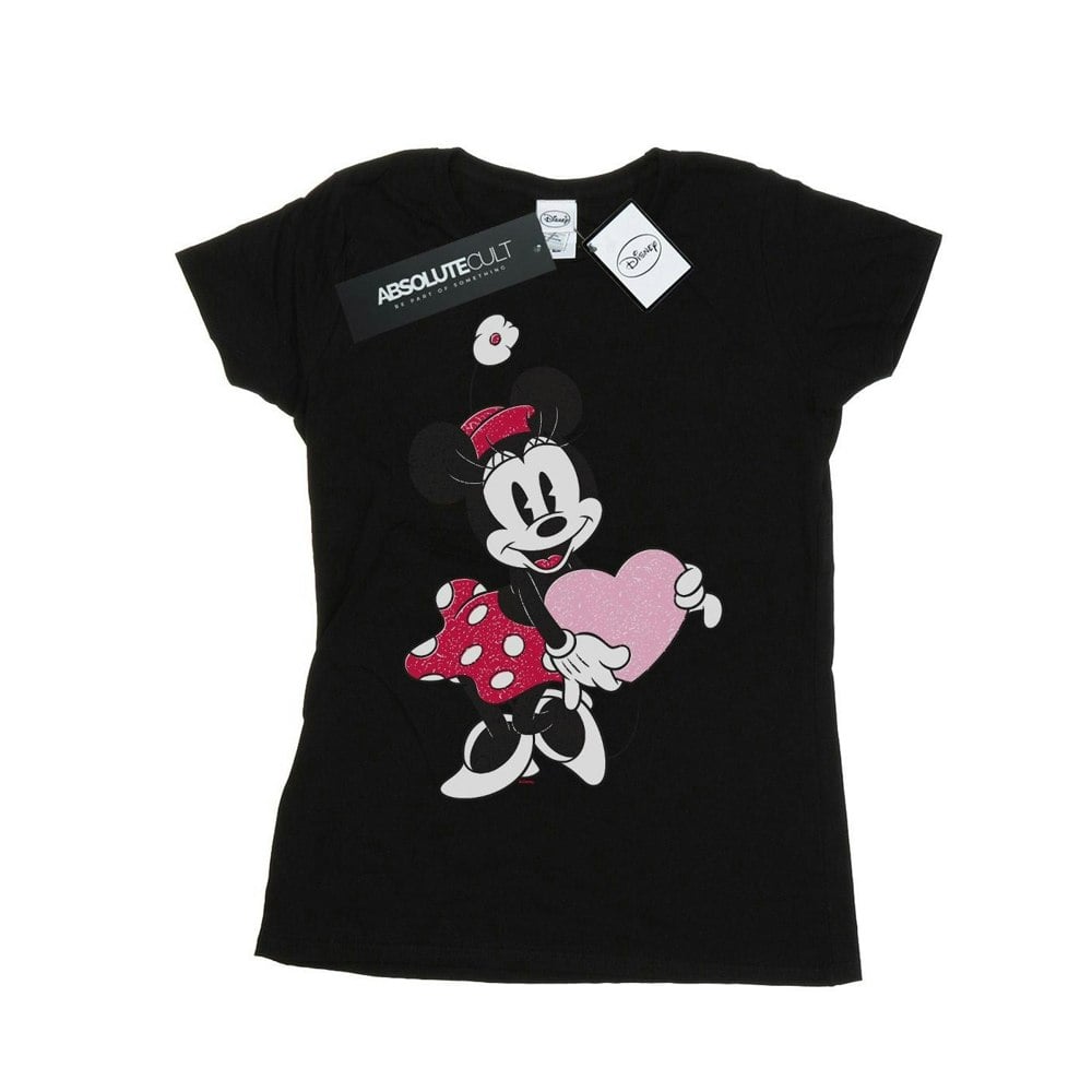 Disney Womens/Ladies Minnie Mouse Love Heart Cotton T-Shirt - Black