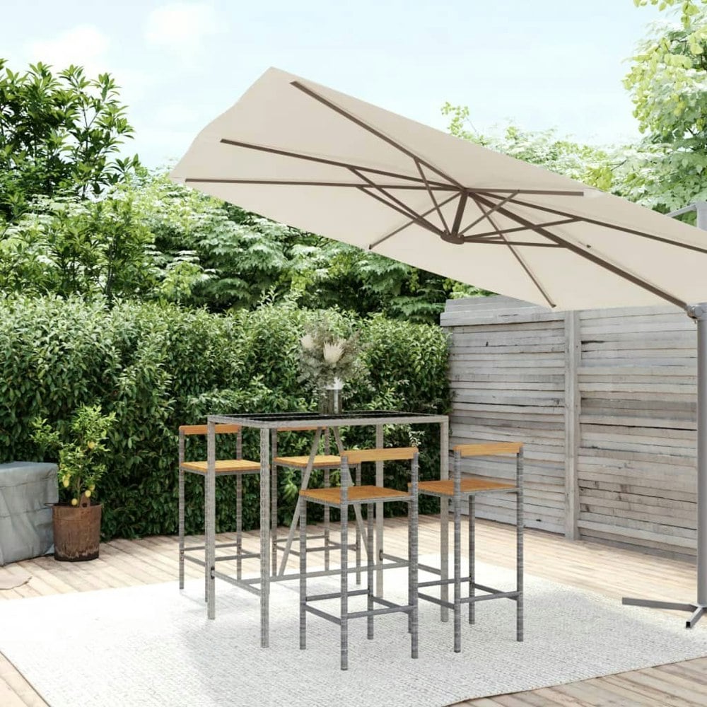 Berkfield 5 Piece Garden Bar Set Grey Poly Rattan& Solid Wood Acacia