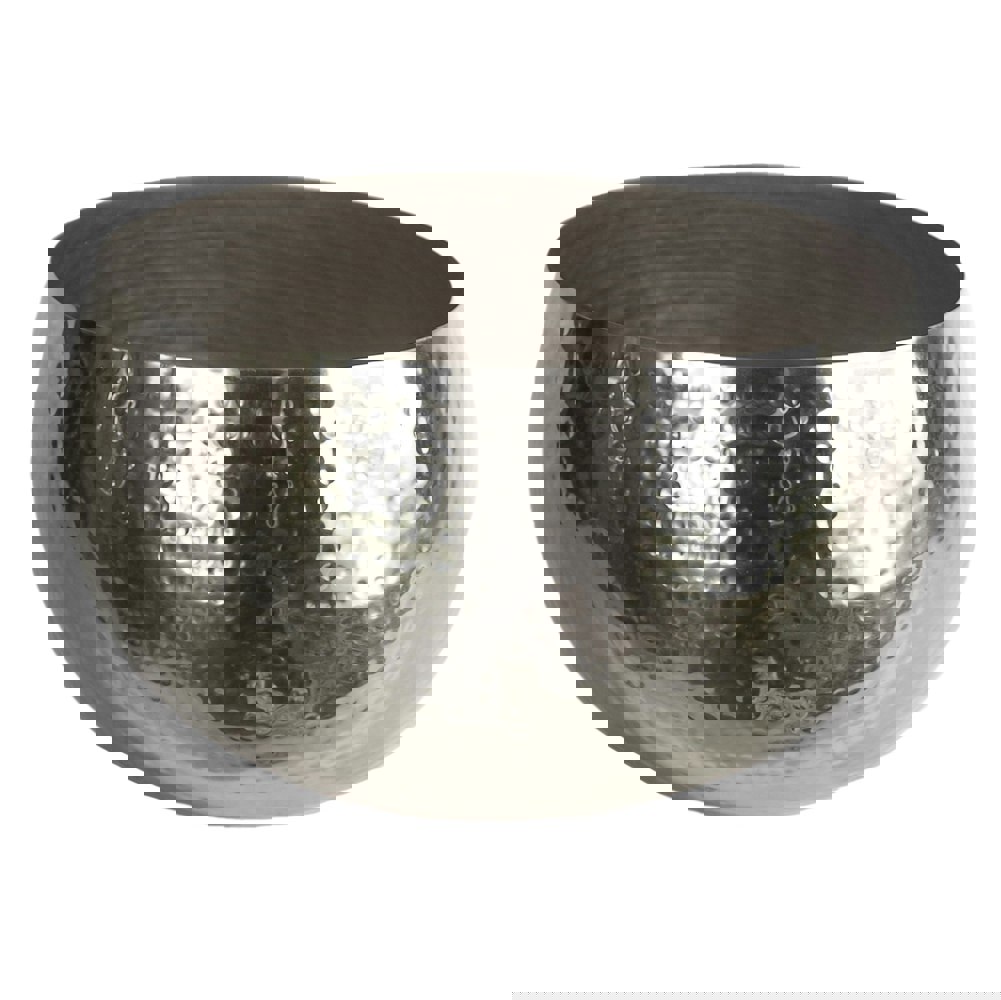 Leaf XL Metal Bowl Planter 32 x 20cm Hammered Silver Colour - Straight Edge