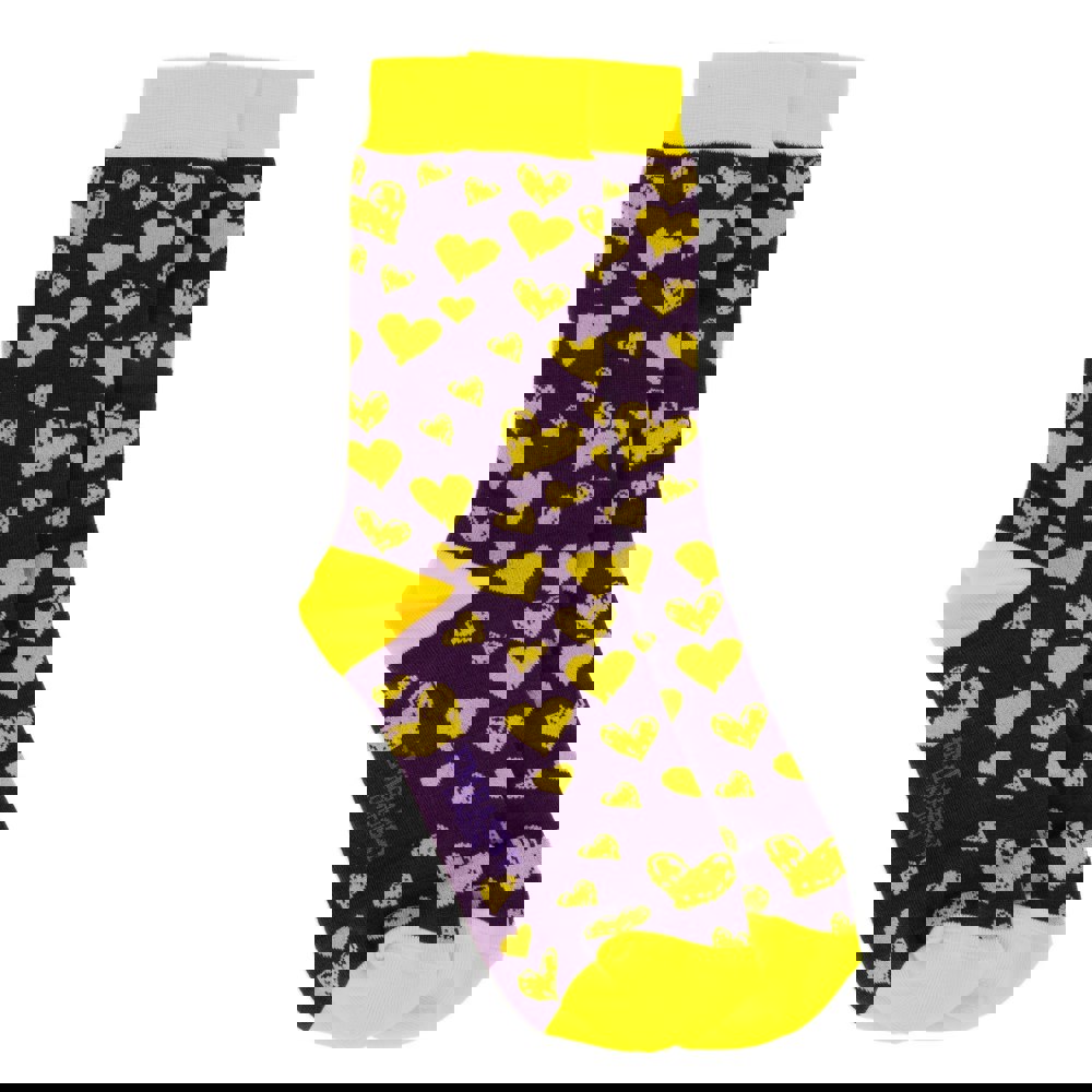 Embassy London Soulmates - Purple Yellow - Men's cotton crew socks size UK 6 to 12 in purple yellow