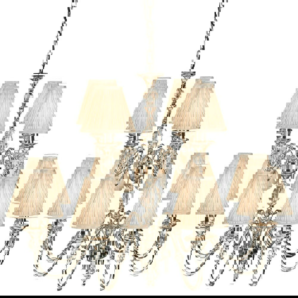 Diana Ceiling Pendant Chandelier Bright Nickel & Beige Pleat Shade 12 Lamp Light Loops