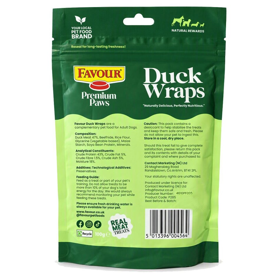 Favour Premium Paws Duck Wraps Dog Treats 100g