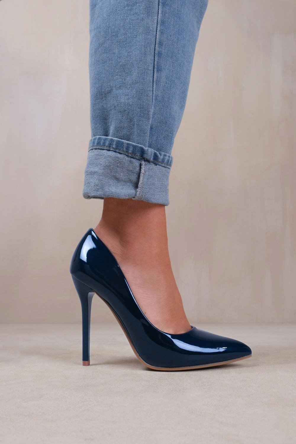 Where's That From Kyra High Heel Stiletto Pumps in Navy Patent Faux Leather
