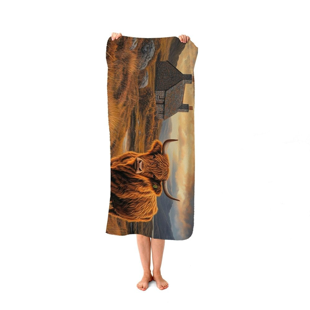 Warren Reed Highland Cow And A Cottage Beach Towel