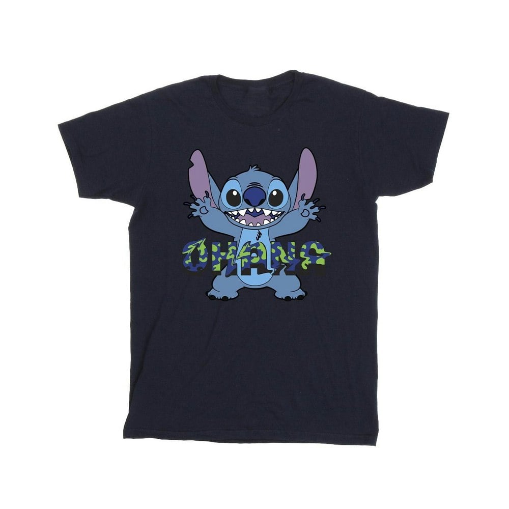 Disney Boys Lilo And Stitch Ohana Blue Glitch T-Shirt - Navy Blue