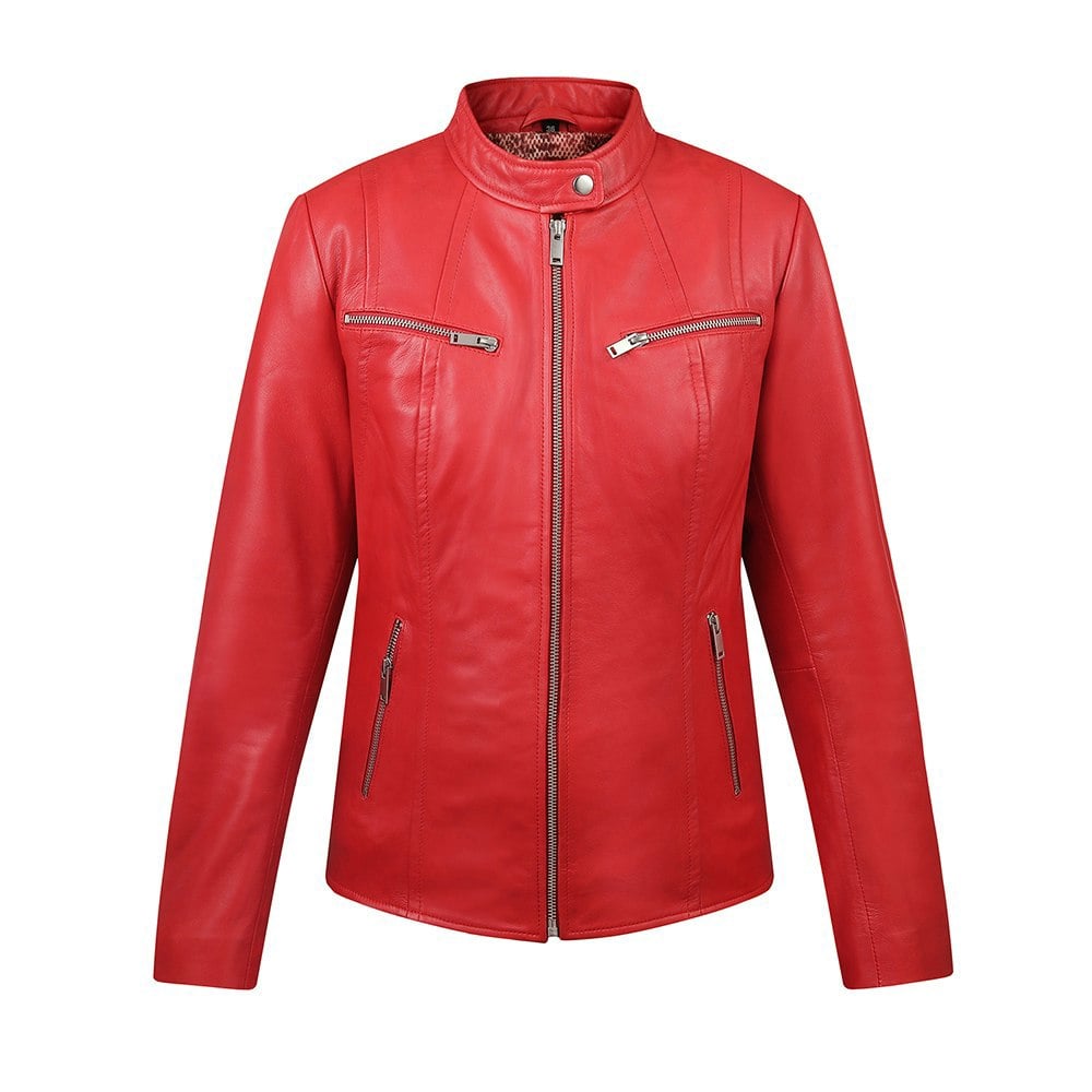 PRIMEHIDE Racer Leather Jacket Celine Red