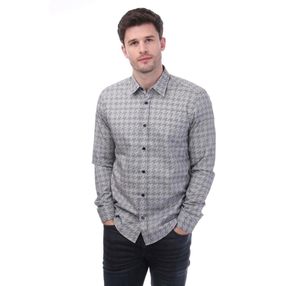 Boss Mens Houndstooth Regular Shirt - Grey