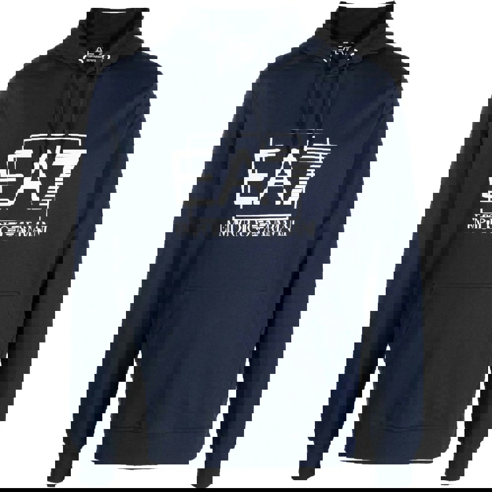 EA7 Embossed Box Logo Hoodie - Navy Blue