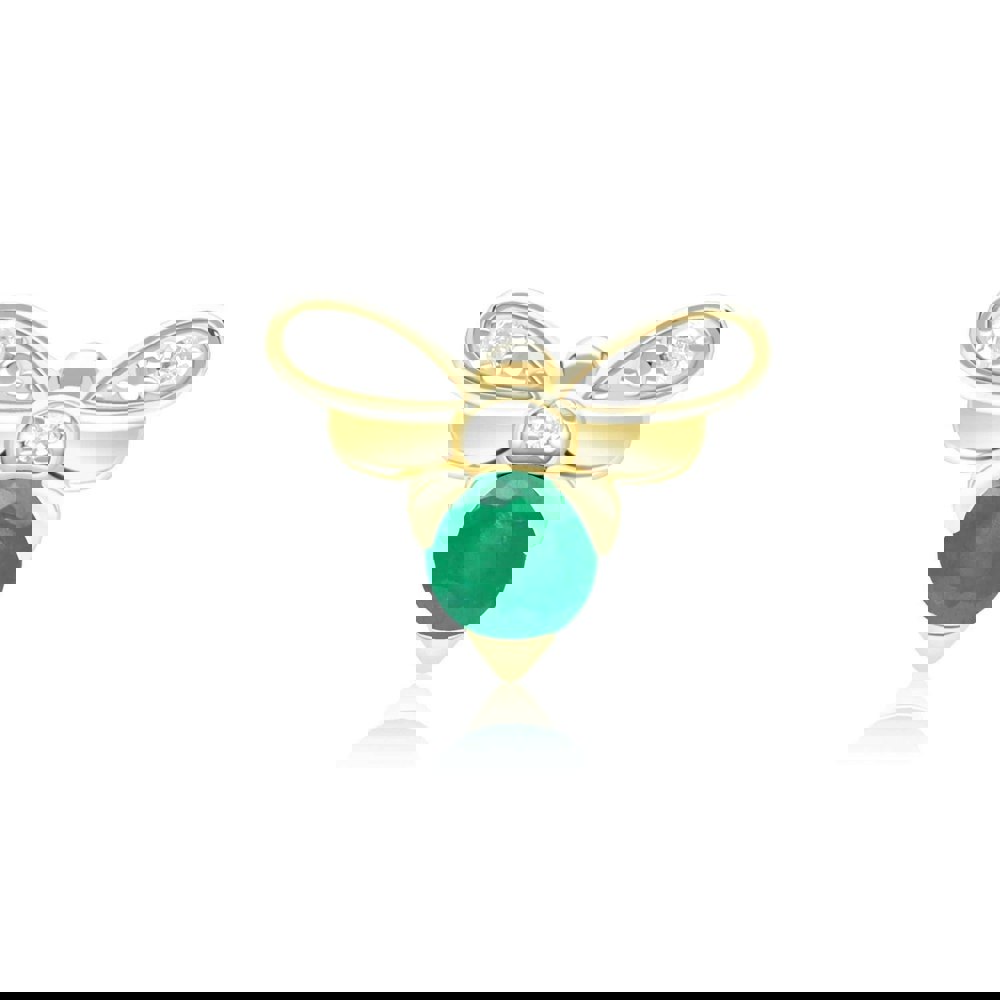 Honeycomb Inspired Emerald and Diamond Bee Pin in 9ct Yellow GoldFront  135T0001029