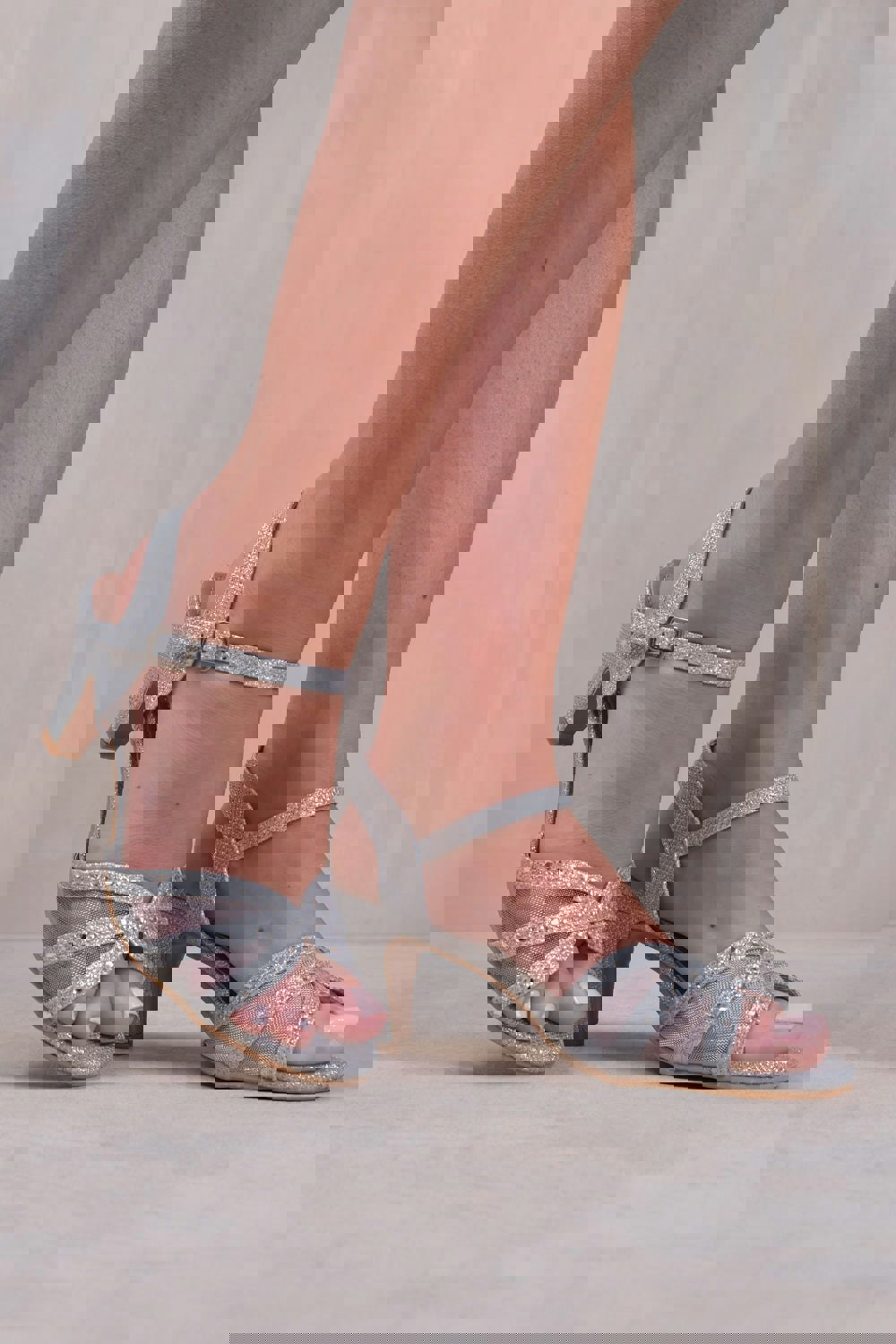 Where's That From Jillian Diamante Mesh Strappy Heel in Moon Silver Glitter