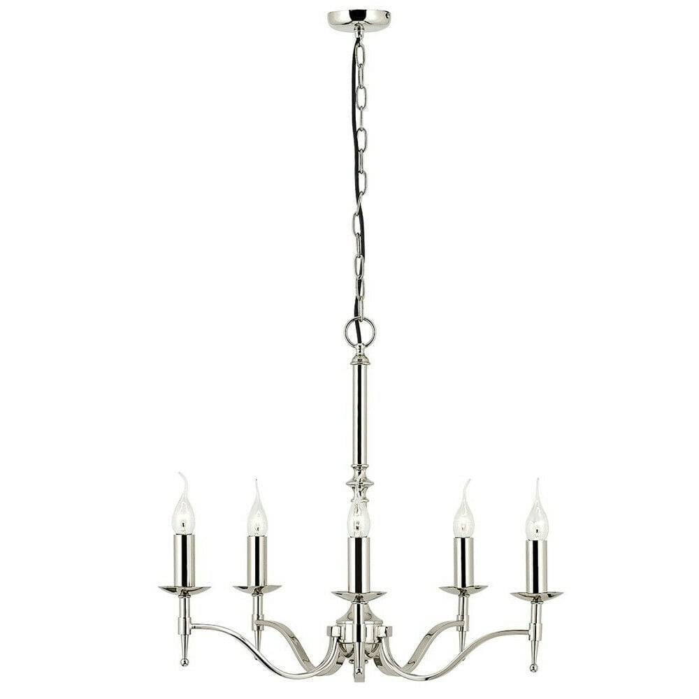 Avery Ceiling Pendant Chandelier Light 5 Lamp Bright Nickel Curved Candelabra Loops