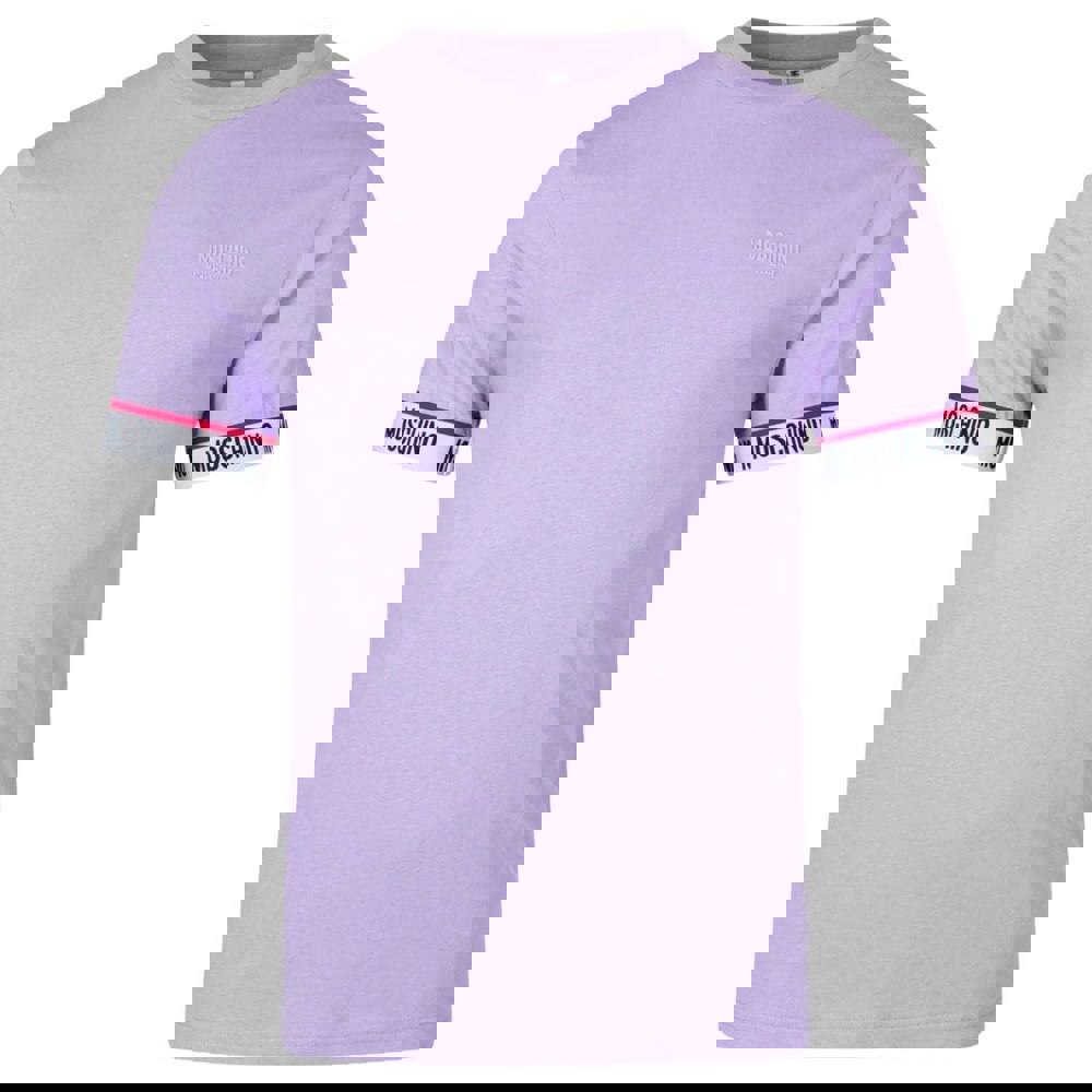 Moschino Taped Sleeve Ends Logo Purple T-Shirt M