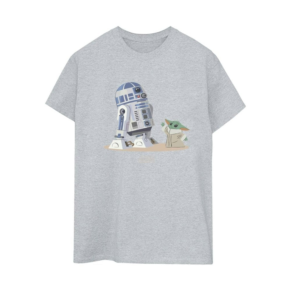 Star Wars Womens/Ladies The Mandalorian R2D2 And Grogu Cotton Boyfriend T-Shirt - Sports Grey
