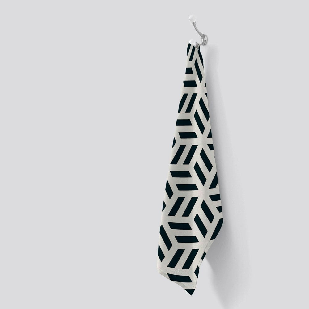 Warren Reed Geometric Monochrome Hexagonal Pattern Tea Towel
