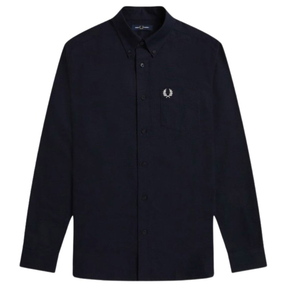 Fred Perry Plain Navy Blue Long Sleeve Oxford Shirt XS