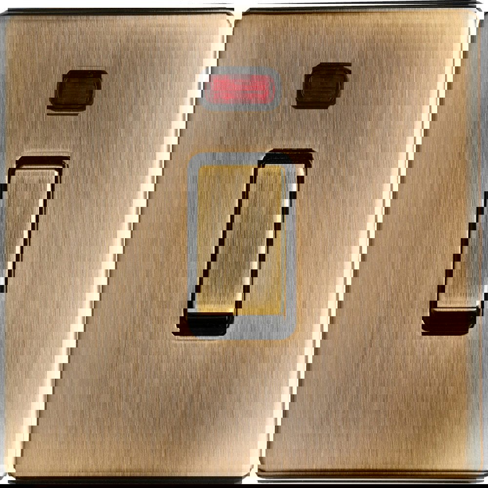 1 Gang Single SCREWLESS 20A Switch & Neon ANTIQUE BRASS & BLACK 3mm Slim Plate