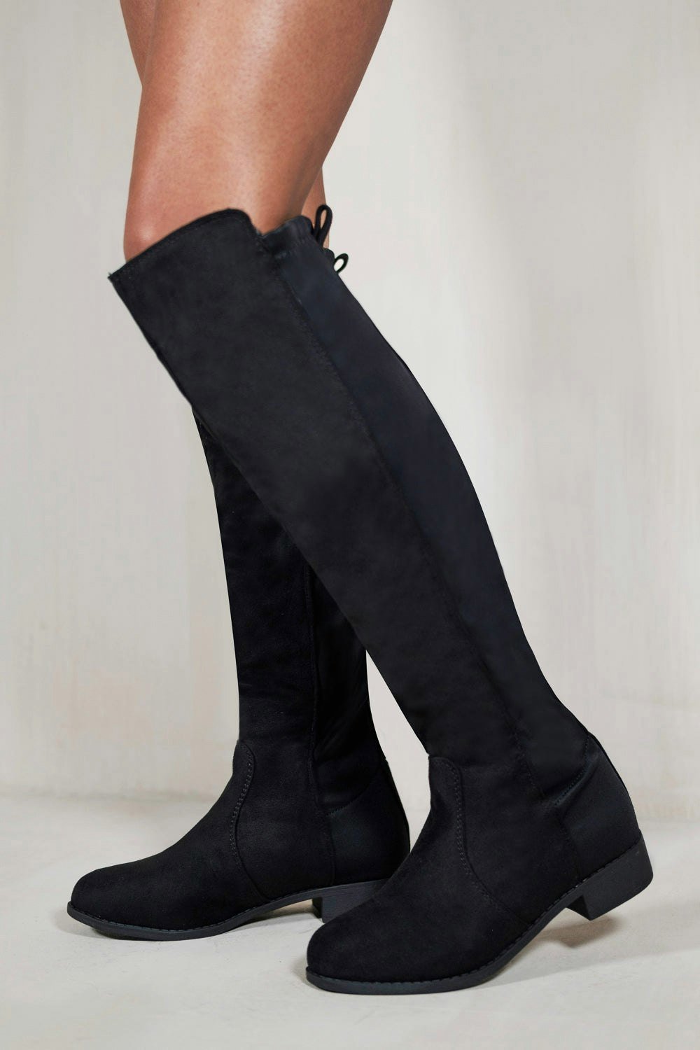 Where's That From Diem Over the Knee Pull on Boots With Low Heel in Black Suede