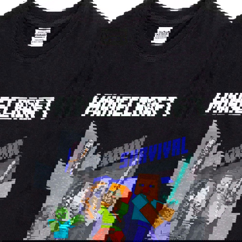 Minecraft Childrens/Kids Survival Mode T-Shirt - Black/Grey/White