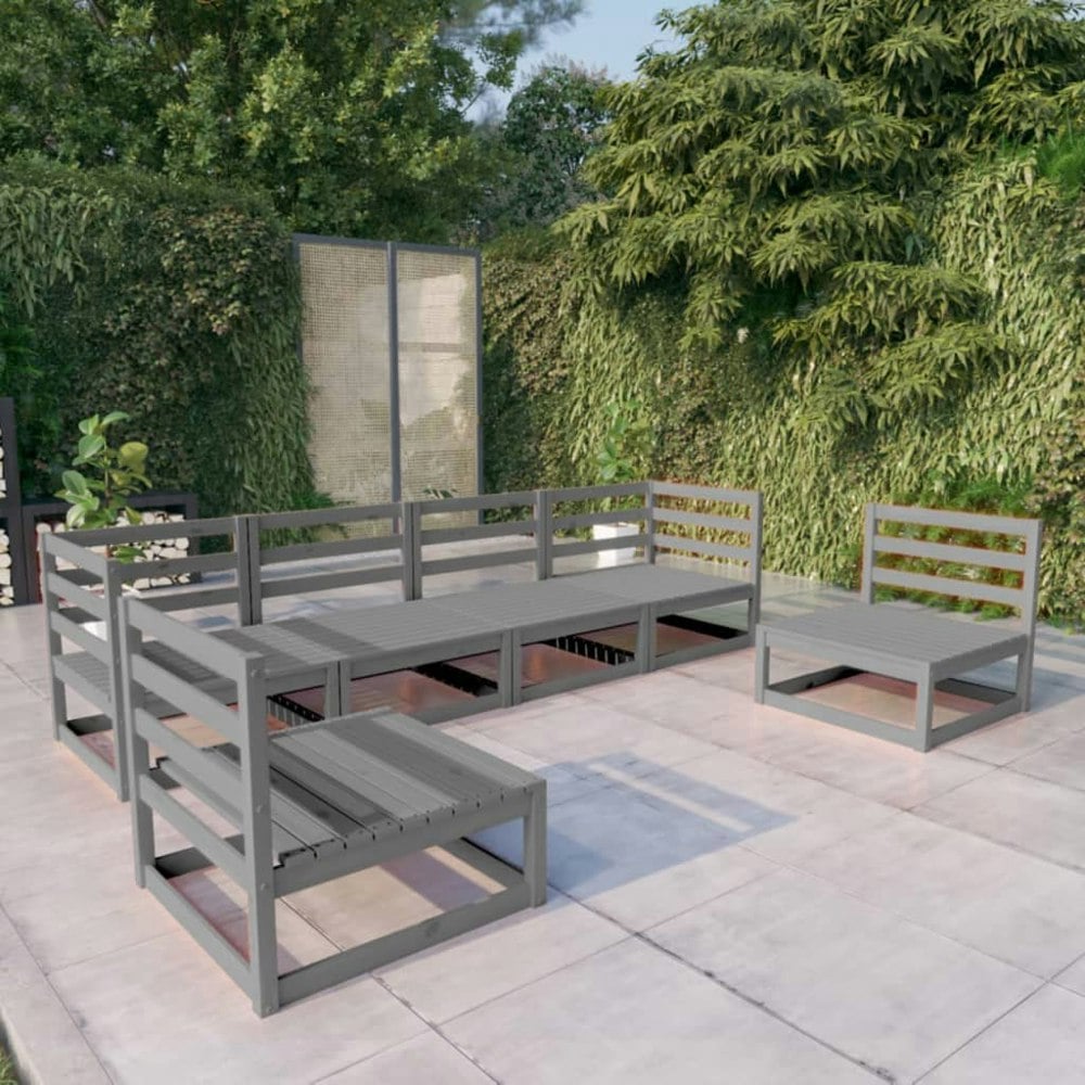 Berkfield 6 Piece Garden Lounge Set Grey Solid Pinewood