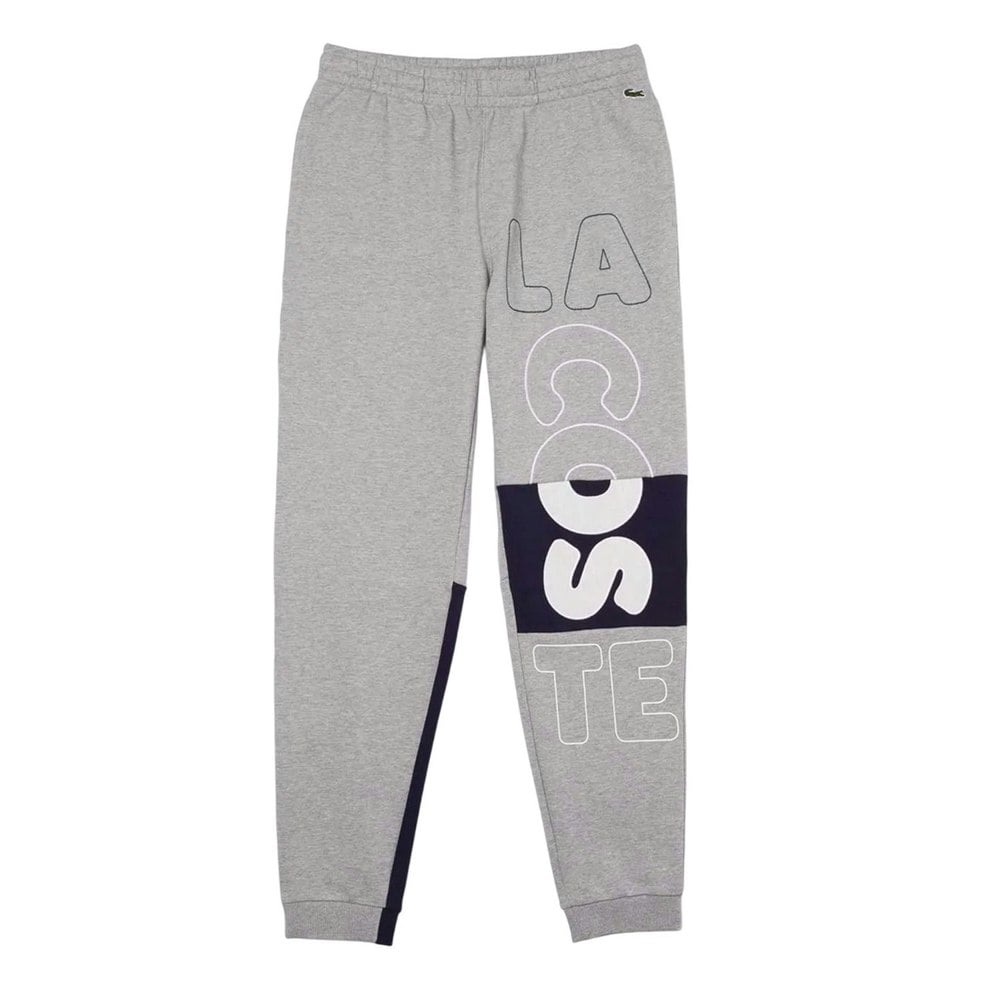 Lacoste Mens Heritage Destructed Cotton Logo Jogging Bottoms - Grey