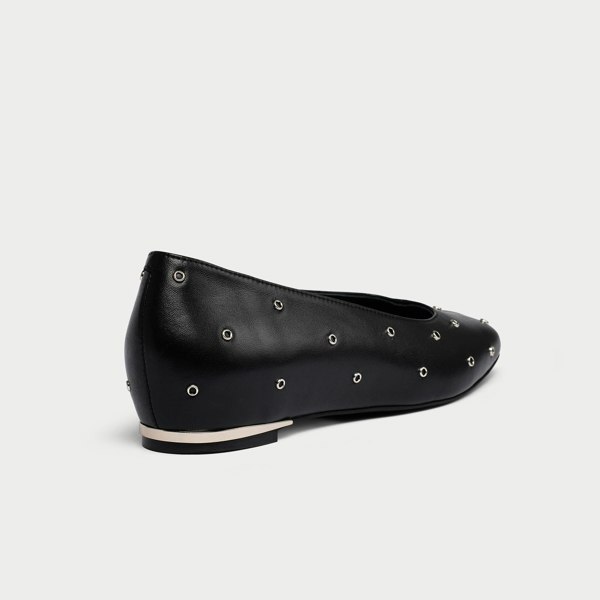 Lucinda black leather flats back view