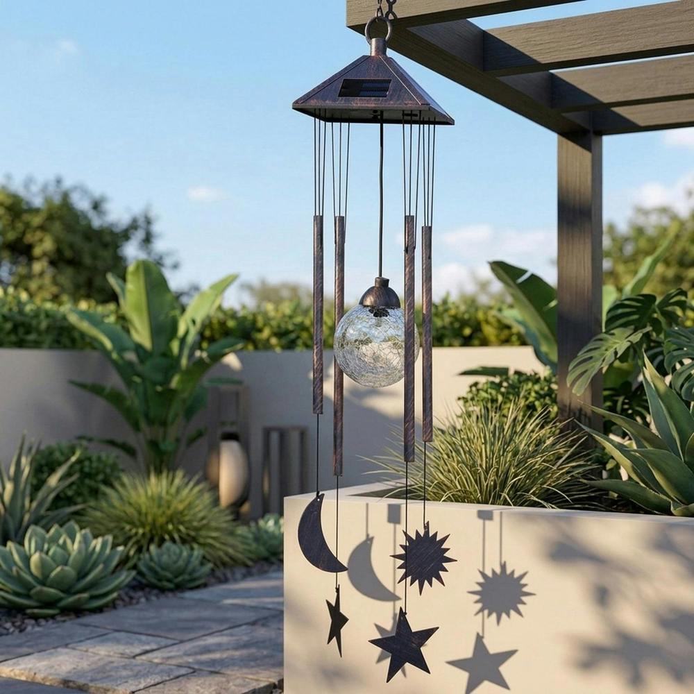 Garden Greatness Sun Moon & Star Solar Wind Chime
