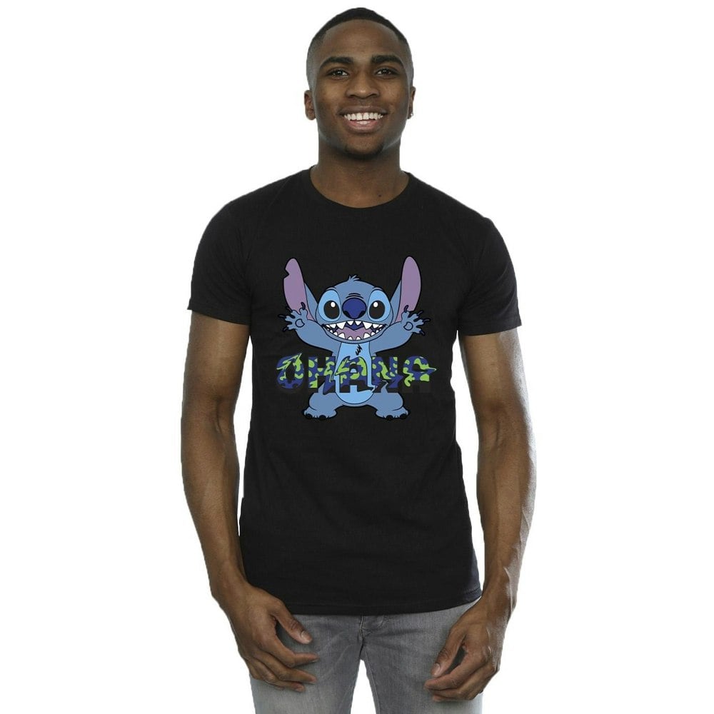 Disney Mens Lilo And Stitch Ohana Blue Glitch T-Shirt - Black
