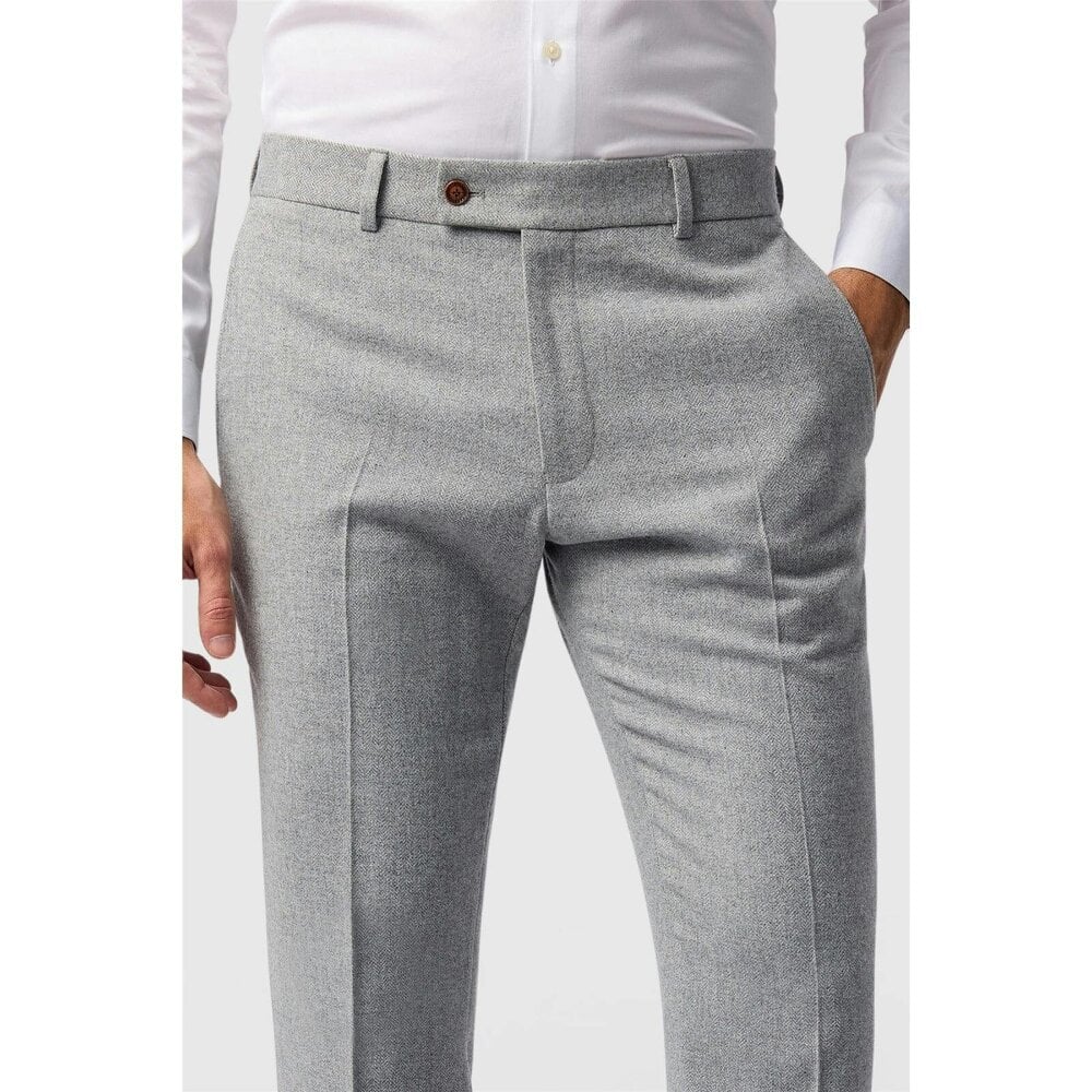 Antique Rogue Slim Fit Pale Grey Herringbone Trouser