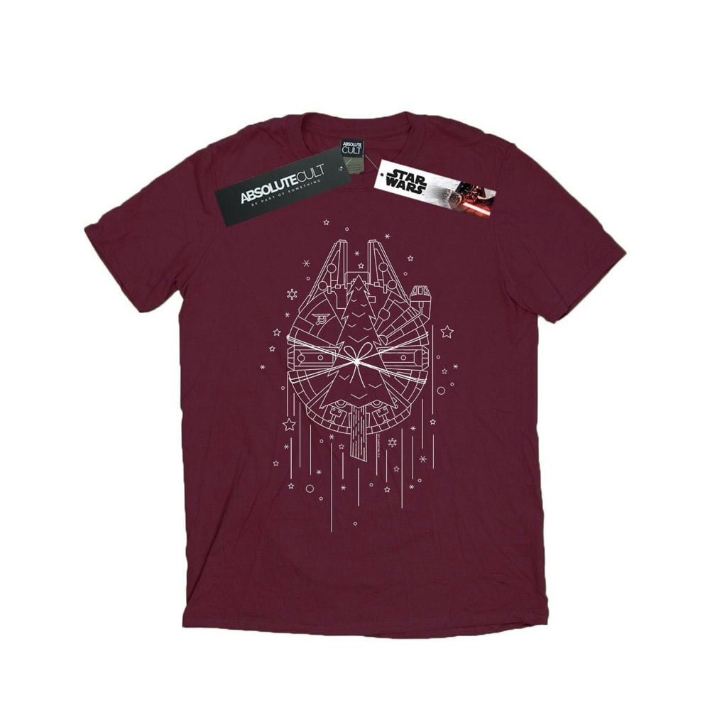 Star Wars Mens Millennium Falcon Christmas Tree Delivery T-Shirt - Burgundy