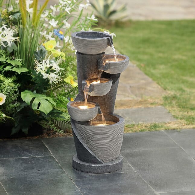 LuxenHome illusion Lagoon Cascading Bowls Outdoor Garden Water Feature