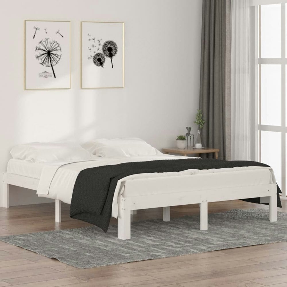 Berkfield Bed Frame White Solid Wood Pine 140x190 cm