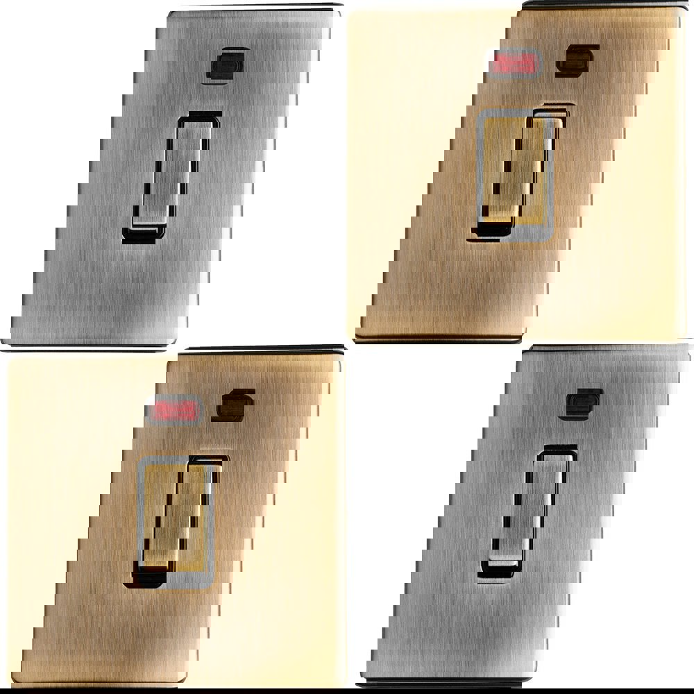 2 PACK 1 Gang Single SCREWLESS 20A Switch & Neon ANTIQUE BRASS & BLACK 3mm Slim