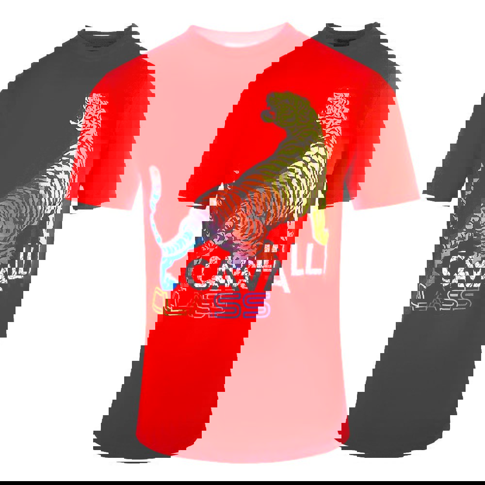 Cavalli Class Bold Tiger Design Red T-Shirt