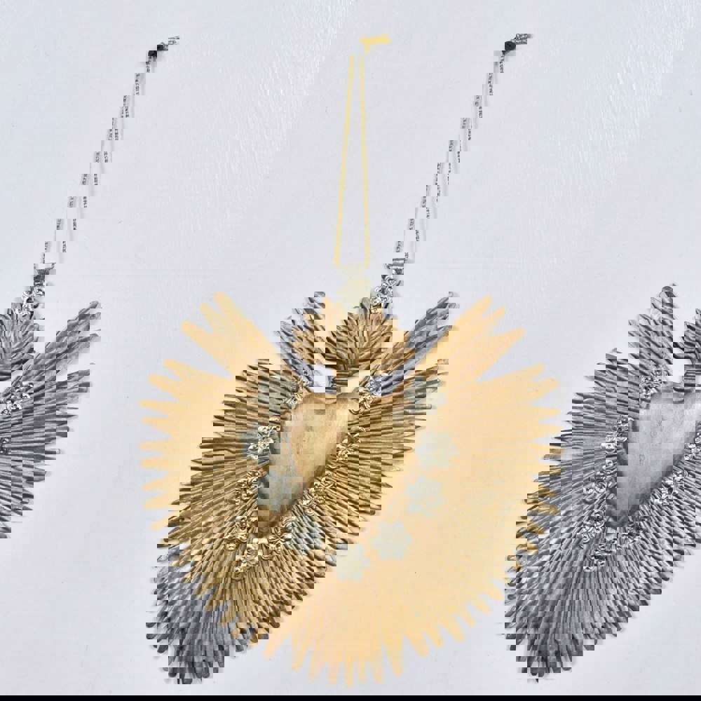 Lila Rasa Large Antique Gold Milagro Heart " Sunburst Flame"