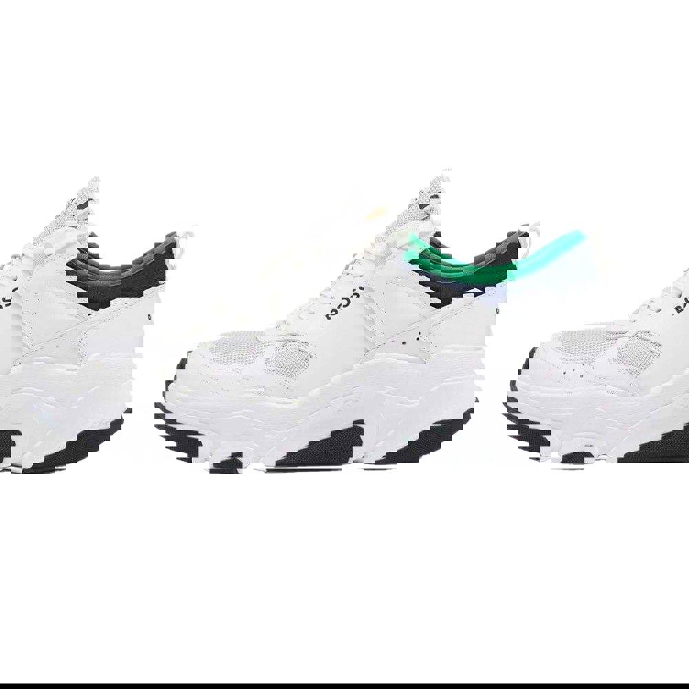 Hugo Boss Mens Asher Leather Running Trainers - White/Green