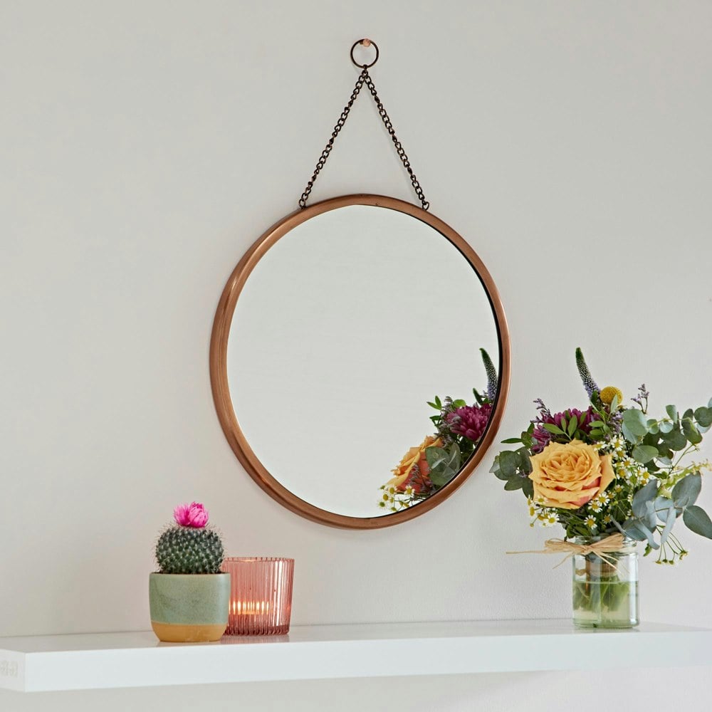 Paper High Arasa Round Antique Copper Hanging Chain Wall Mirror