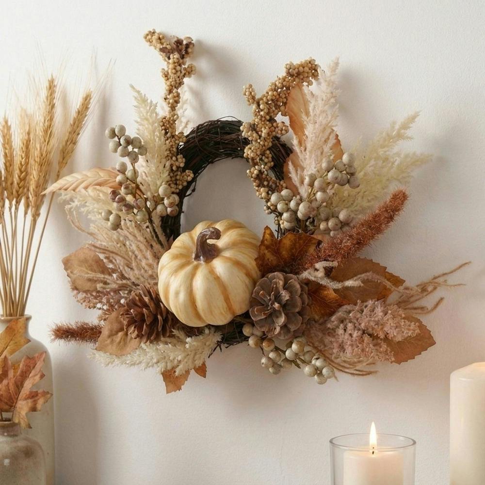 Garden Greatness Neutral Autumn Pumpkin Mini Wreath