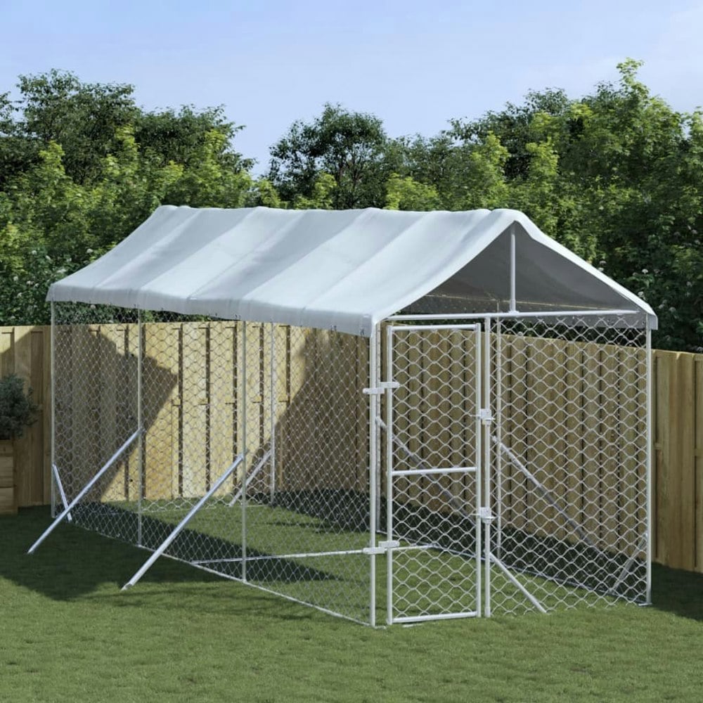 Berkfield Outdoor Dog Kennel with Roof Silver 2x6x2.5 m Galvanised Steel