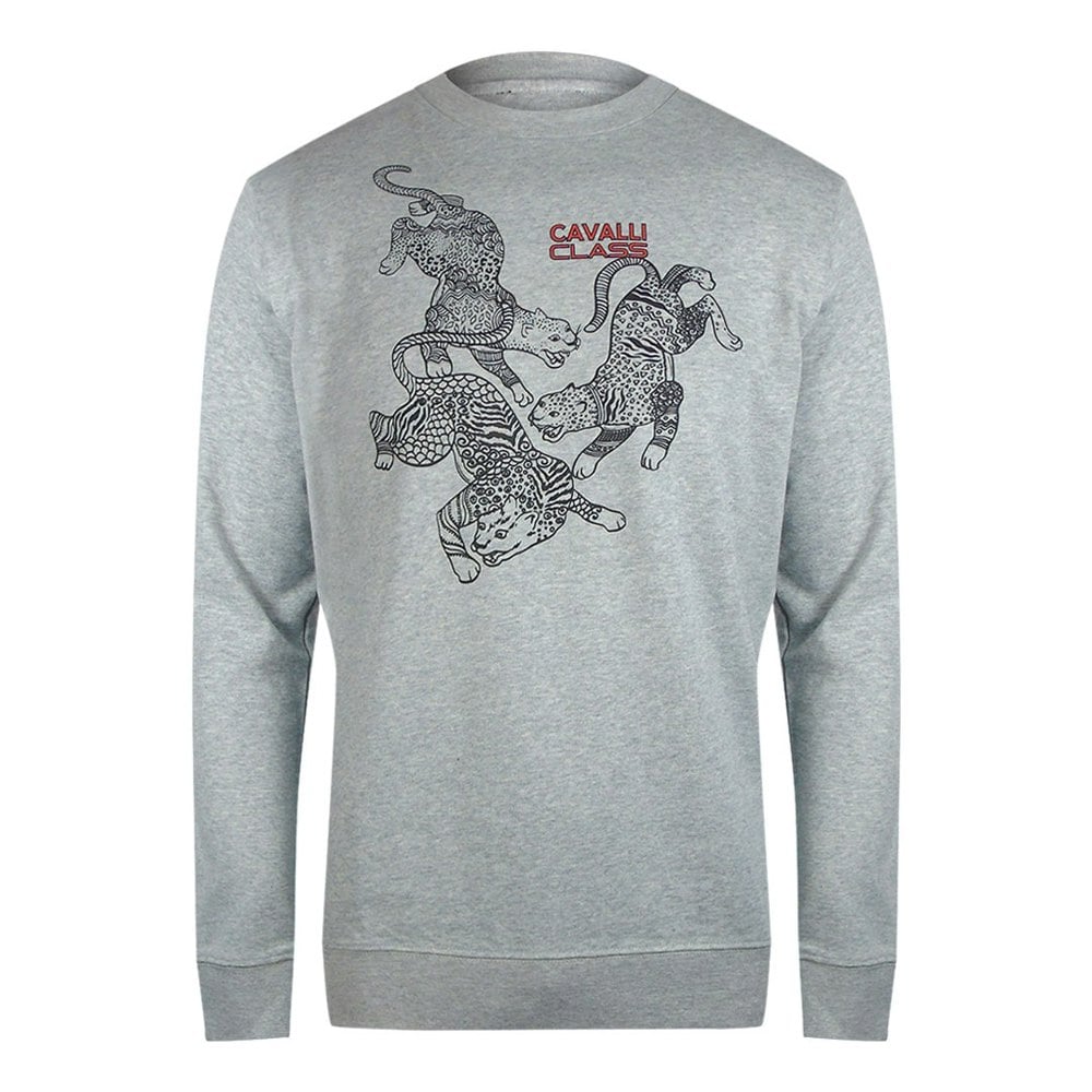 Cavalli Class Paisley Leopards Design Grey Sweatshirt