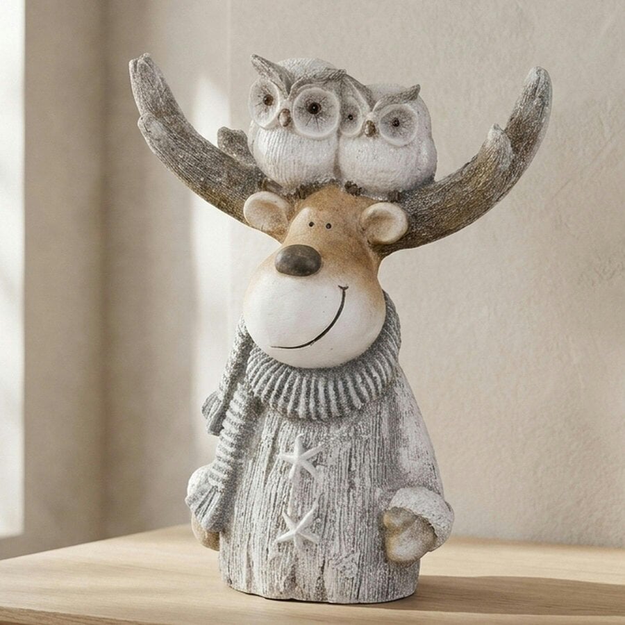 Garden Greatness Decorative Moose with Owls Figurine Ornament