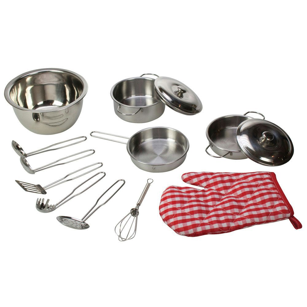 Bigjigs Toys Stainless Steel Kitchenware Set - Includes 13 Play Pieces