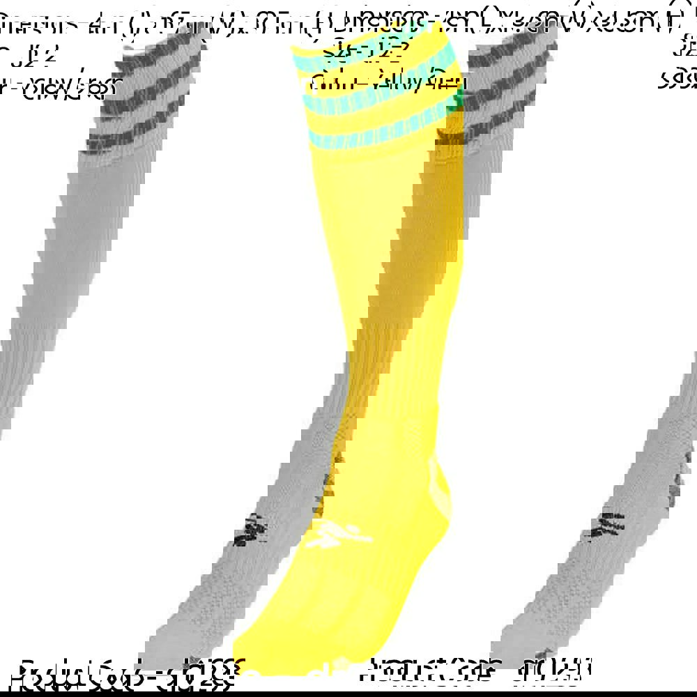 JUNIOR Size 12-2 Pro 3 Stripe Football Socks - YELLOW/GREEN - Contoured Ankle