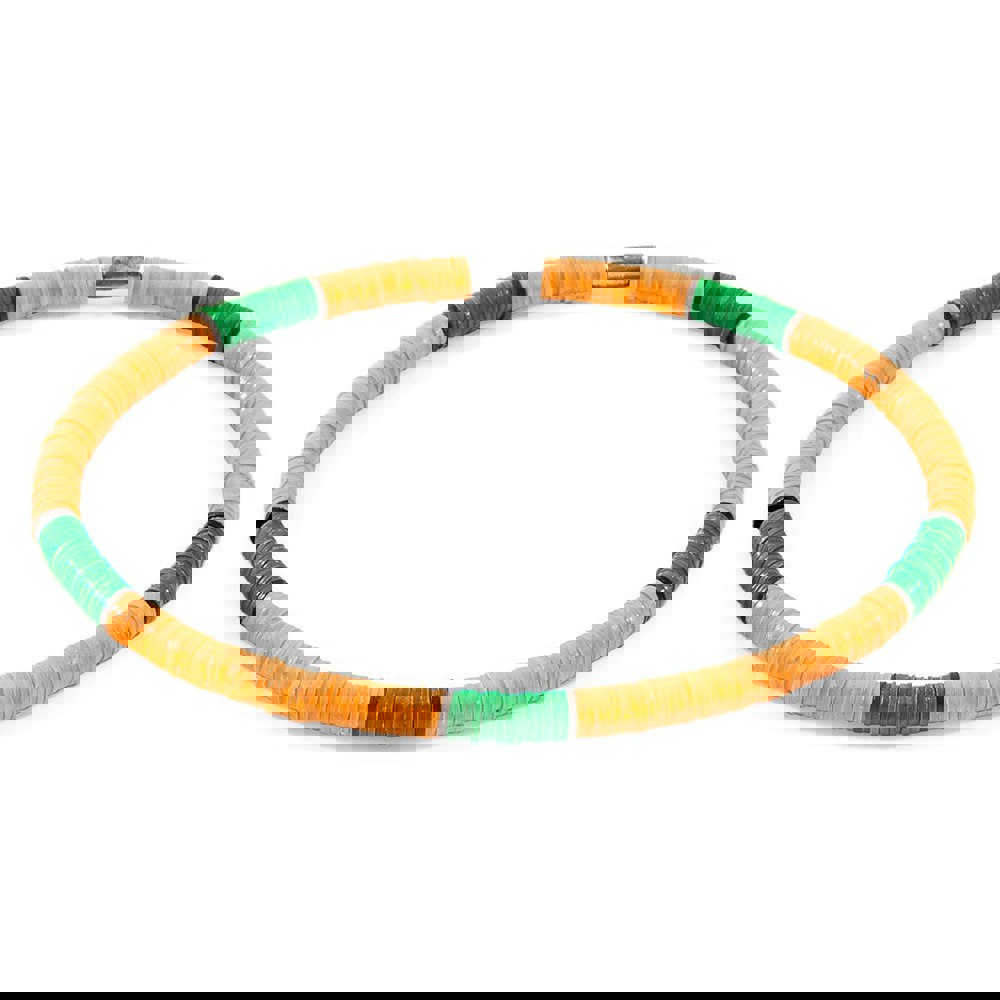 Anchor & Crew Orange - Green Finley Silver and Vinyl Disc SKINNY Bracelet