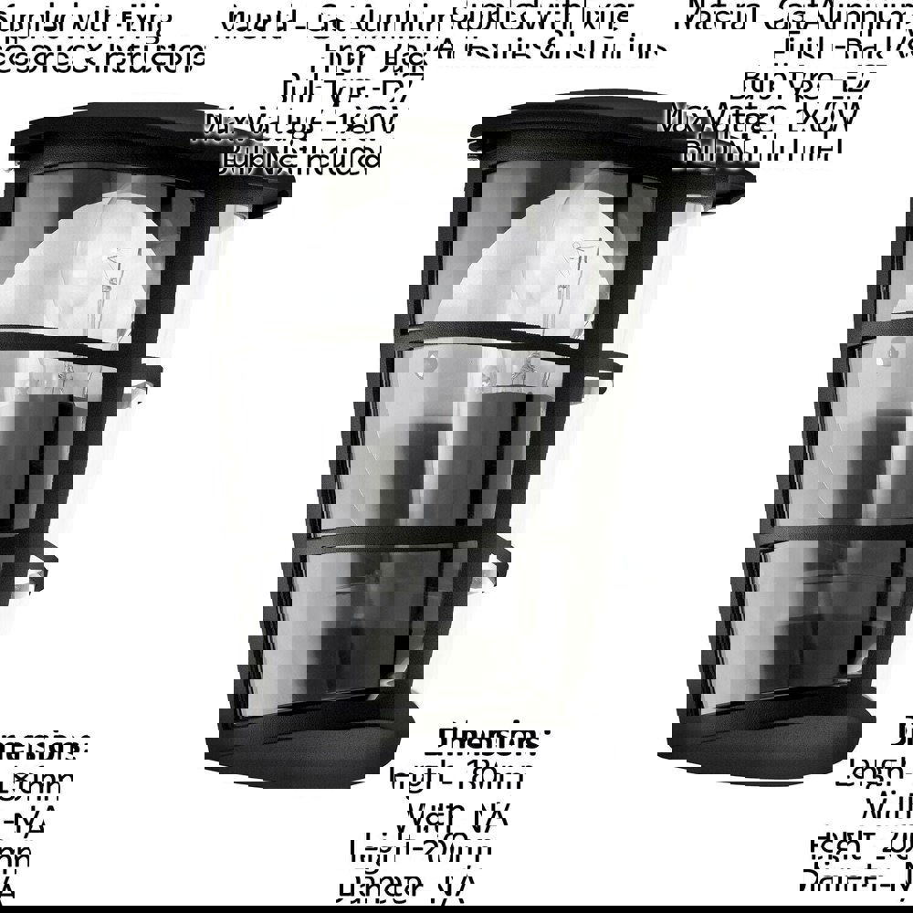 2 PACK IP44 Outdoor Wall Light Black Modern Lantern 1x 60W E27 Porch Lamp Loops