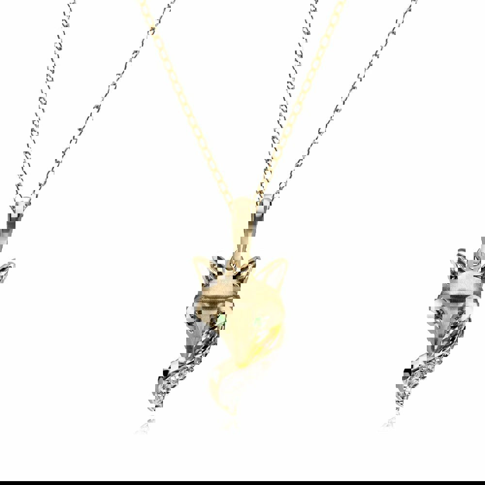 132P1779029 Gardenia Tsavorite Fox Pendant Necklace In 9ct Yellow Gold 1