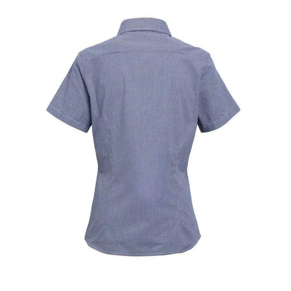 Premier Womens/Ladies Gingham Short-Sleeved Shirt - Navy/White