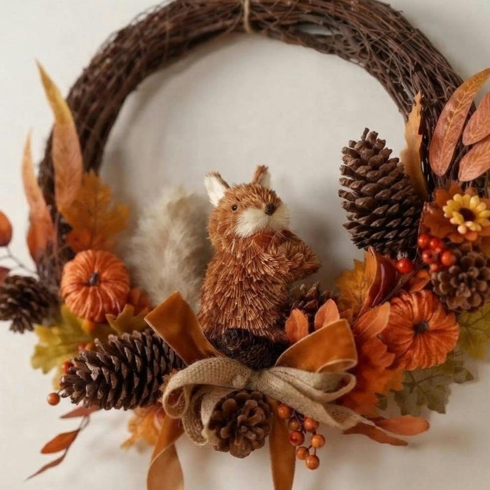 Garden Greatness Autumn Woodland Rattan Squirrel Wreath