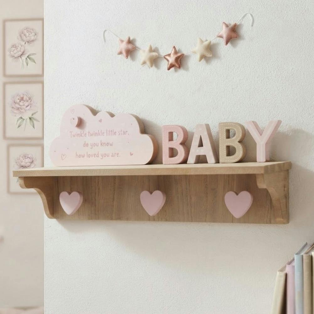 Garden Greatness Pink Baby Wall Storage Shelf with Hooks